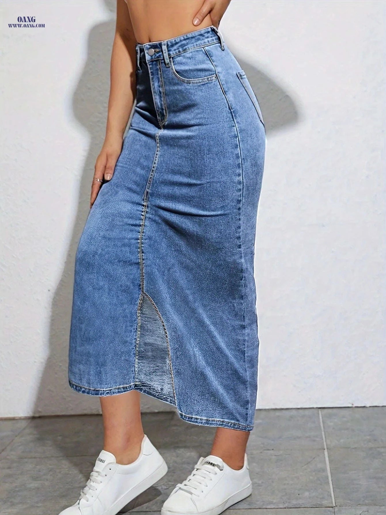 HELAIXIN Women's High-Waisted Denim Wrap Skirt - Slim Fit, Side Slit   OAXG 