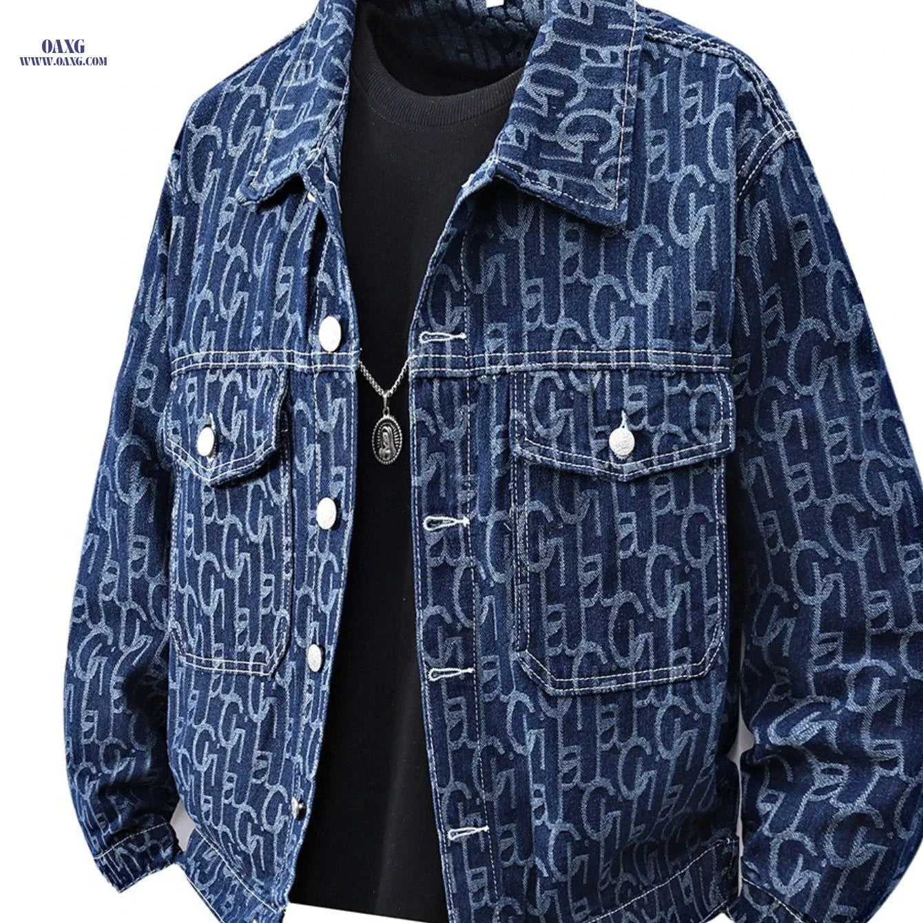 HERTALK Men's Denim Jacket - Casual Oversized Long Sleeve Fashion   OAXG N2-A8282 Dark Blue Denim Jacket / FR M