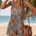 HeShan Casual Ethnic Print Strap Tie Romper - Spring/Summer Style   OAXG 