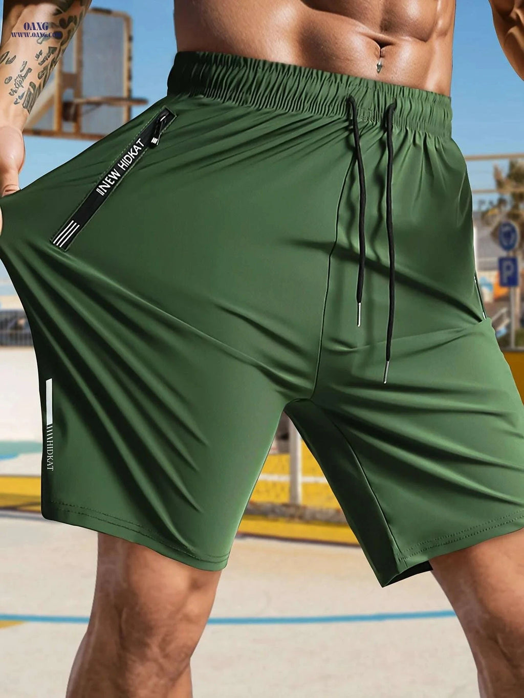 HIDKAT Men's High-Stretch Casual Shorts - Drawstring & Zipper Pockets   OAXG 
