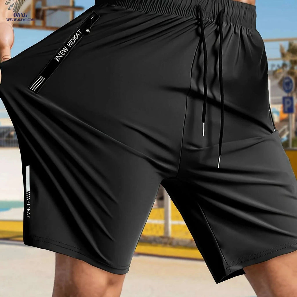 HIDKAT Men's High-Stretch Casual Shorts - Drawstring & Zipper Pockets   OAXG Black / XXS