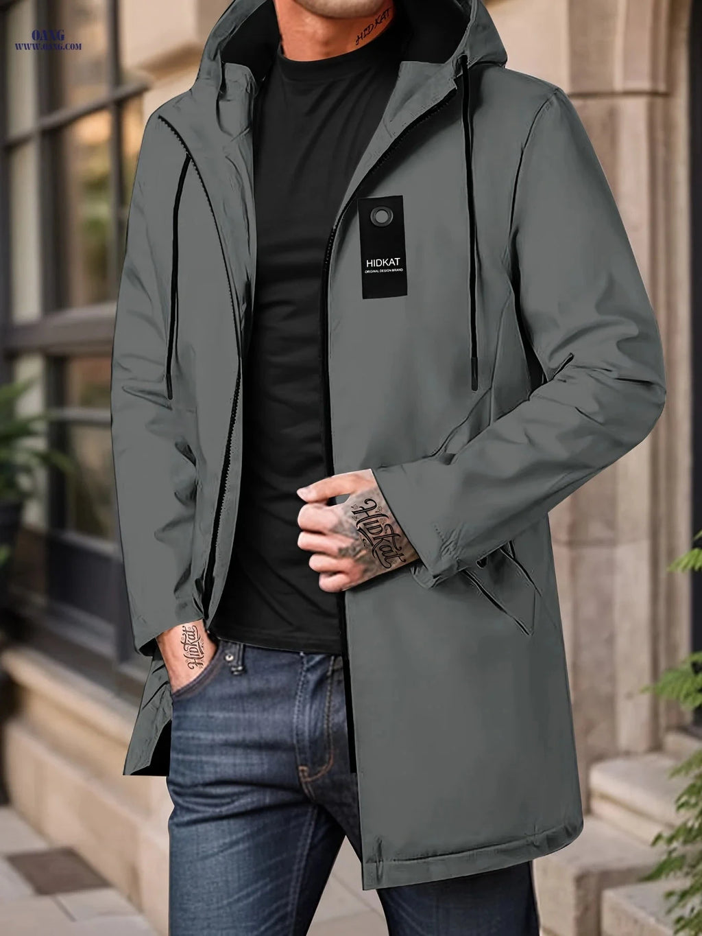HIDKAT Men's Lightweight Hooded Jacket - Casual Spring & Autumn Wear   OAXG Black / FR XXS