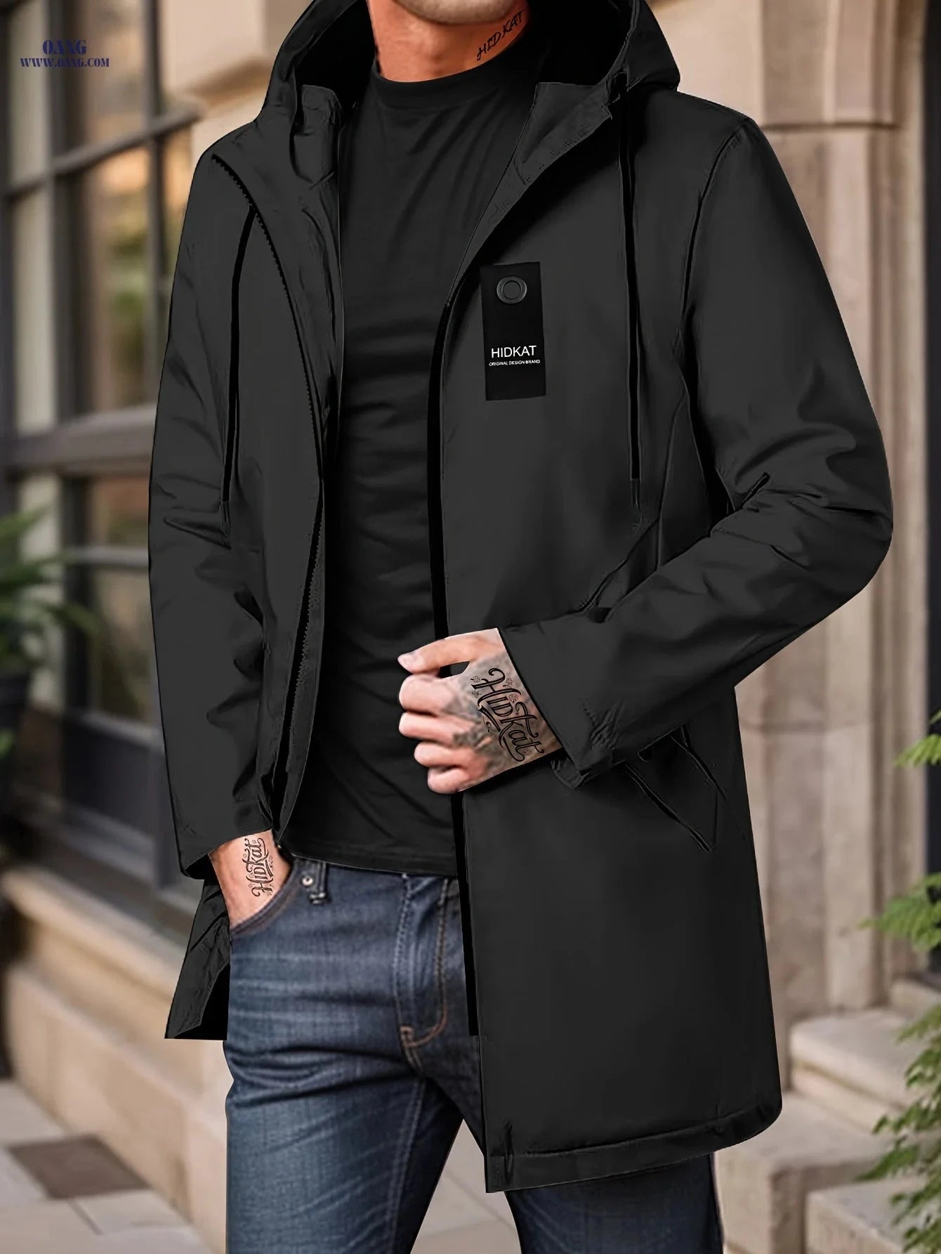 HIDKAT Men's Lightweight Hooded Jacket - Casual Spring & Autumn Wear   OAXG Black / FR XXS