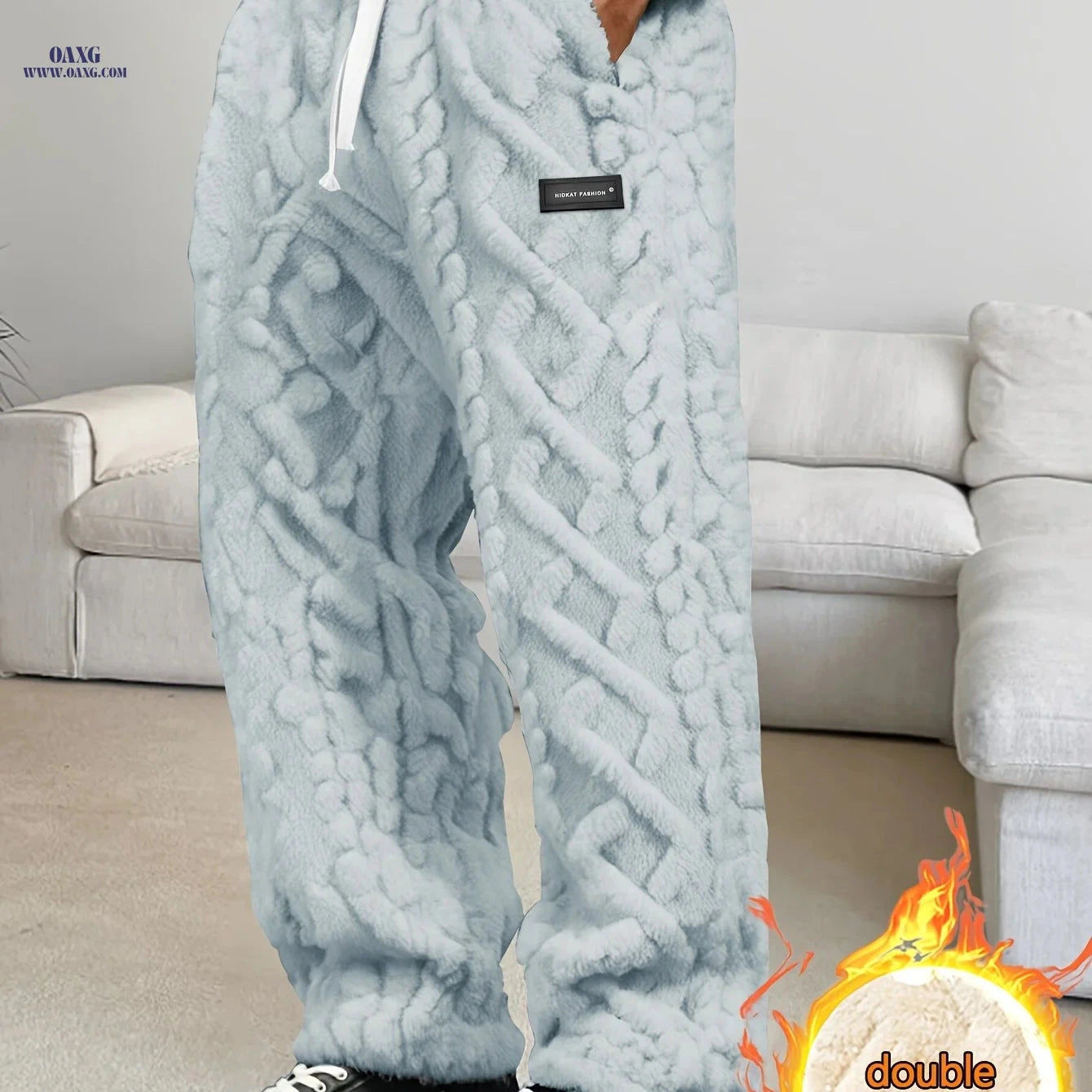 HIDKAT Men's Winter Casual Pants - Fleece-Lined, Drawstring Waist   OAXG 