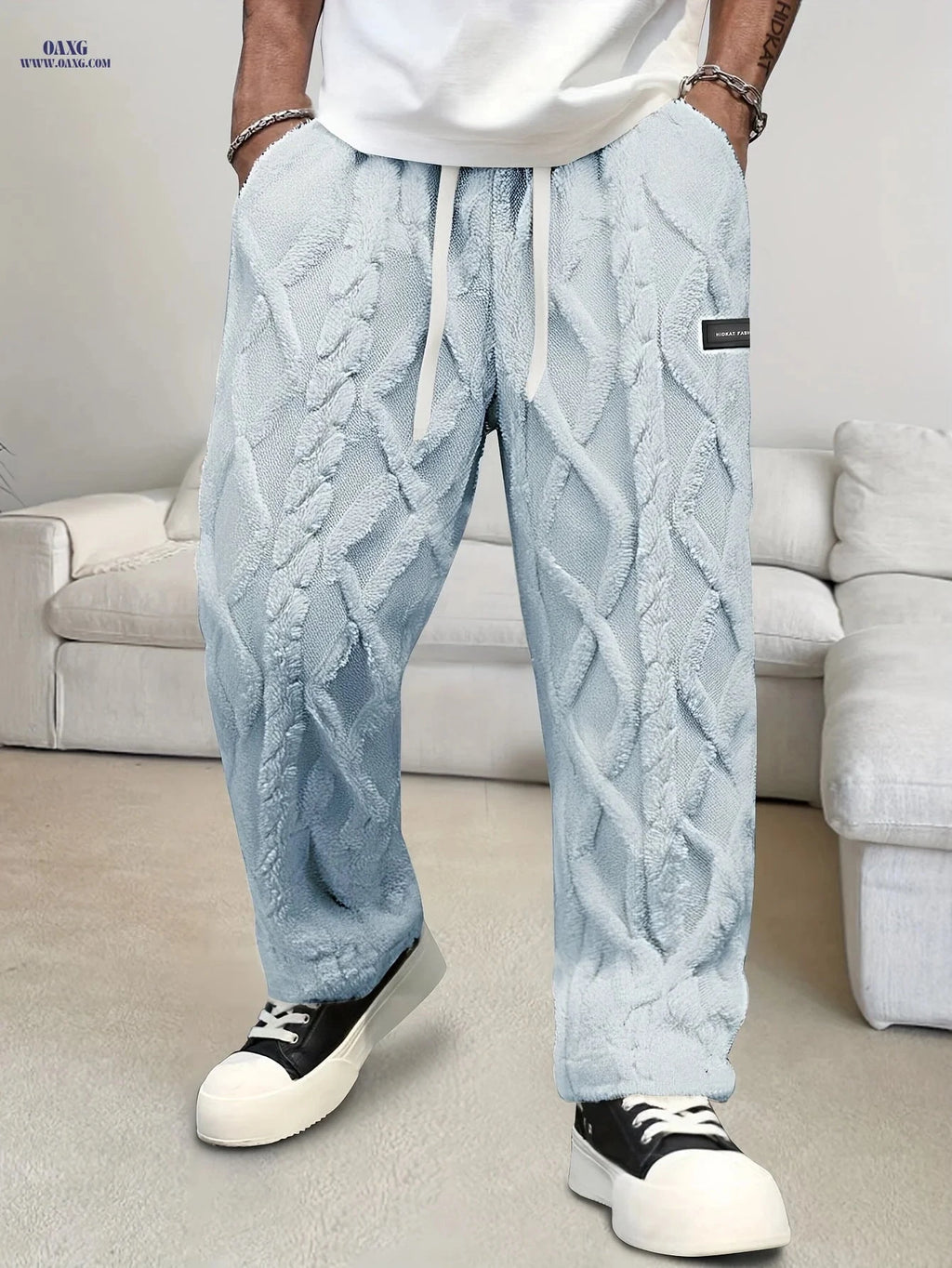 HIDKAT Men's Winter Casual Pants - Fleece-Lined, Drawstring Waist   OAXG Black / FR XS