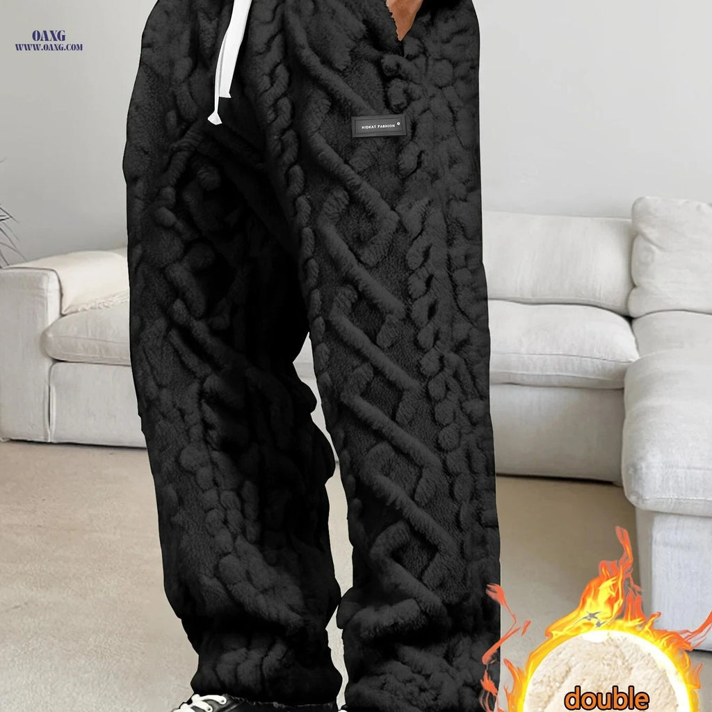 HIDKAT Men's Winter Casual Pants - Fleece-Lined, Drawstring Waist   OAXG Black / FR XS