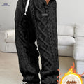 HIDKAT Men's Winter Casual Pants - Fleece-Lined, Drawstring Waist   OAXG Black / FR XS