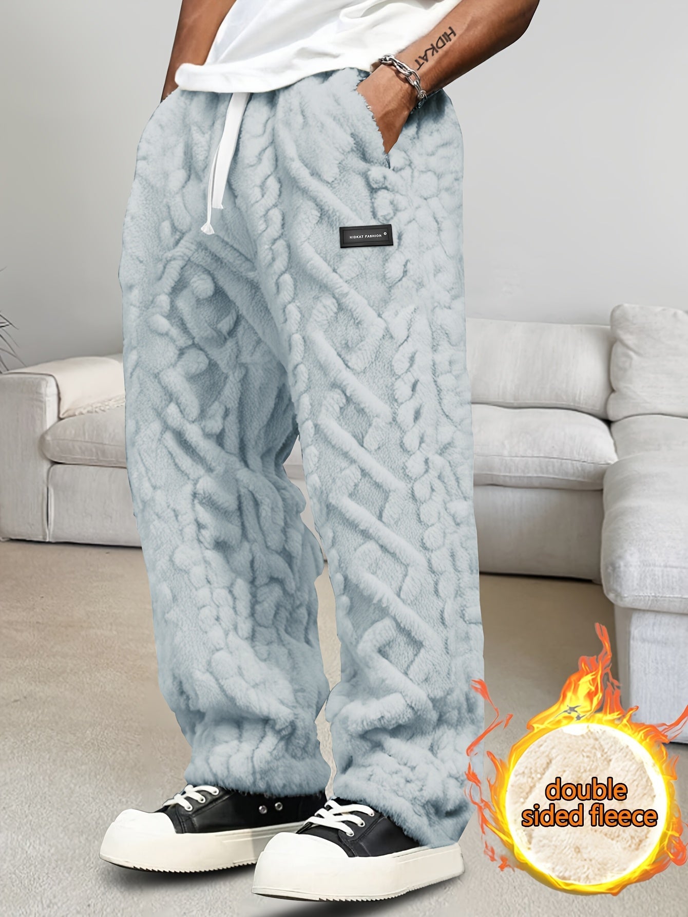 HIDKAT Men's Winter Casual Pants - Fleece-Lined, Drawstring Waist   OAXG 