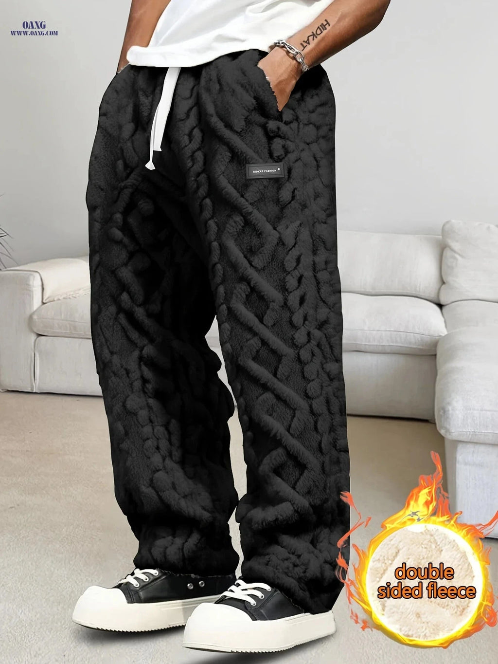 HIDKAT Men's Winter Casual Pants - Fleece-Lined, Drawstring Waist   OAXG 