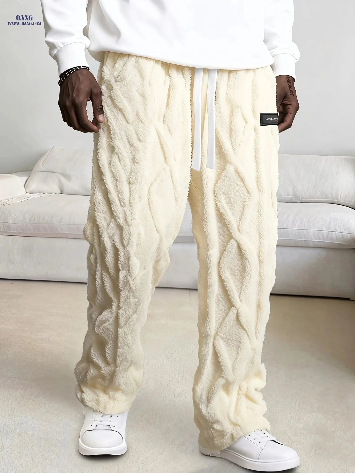 HIDKAT Men's Winter Casual Pants - Fleece-Lined, Drawstring Waist   OAXG 