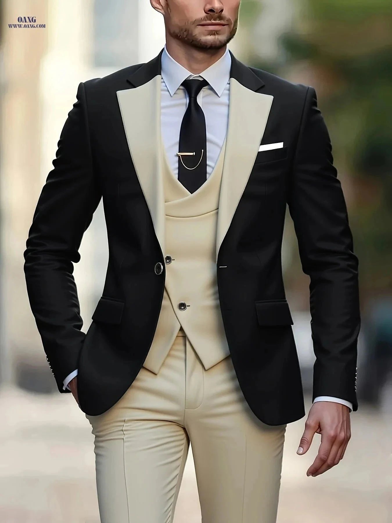 High-End Men’s 3-Piece Suit Set - Formal Attire for Any Occasion   OAXG Navy Color / FR XXS