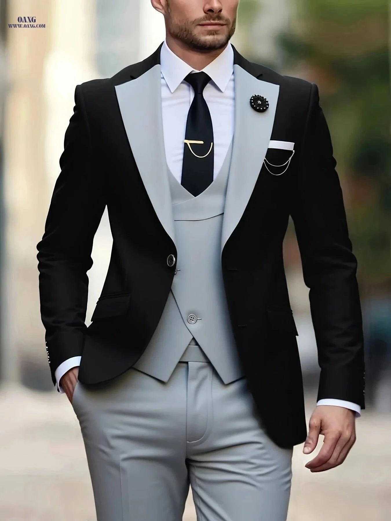High-End Men’s 3-Piece Suit Set - Formal Attire for Any Occasion   OAXG Navy Color / FR XXS