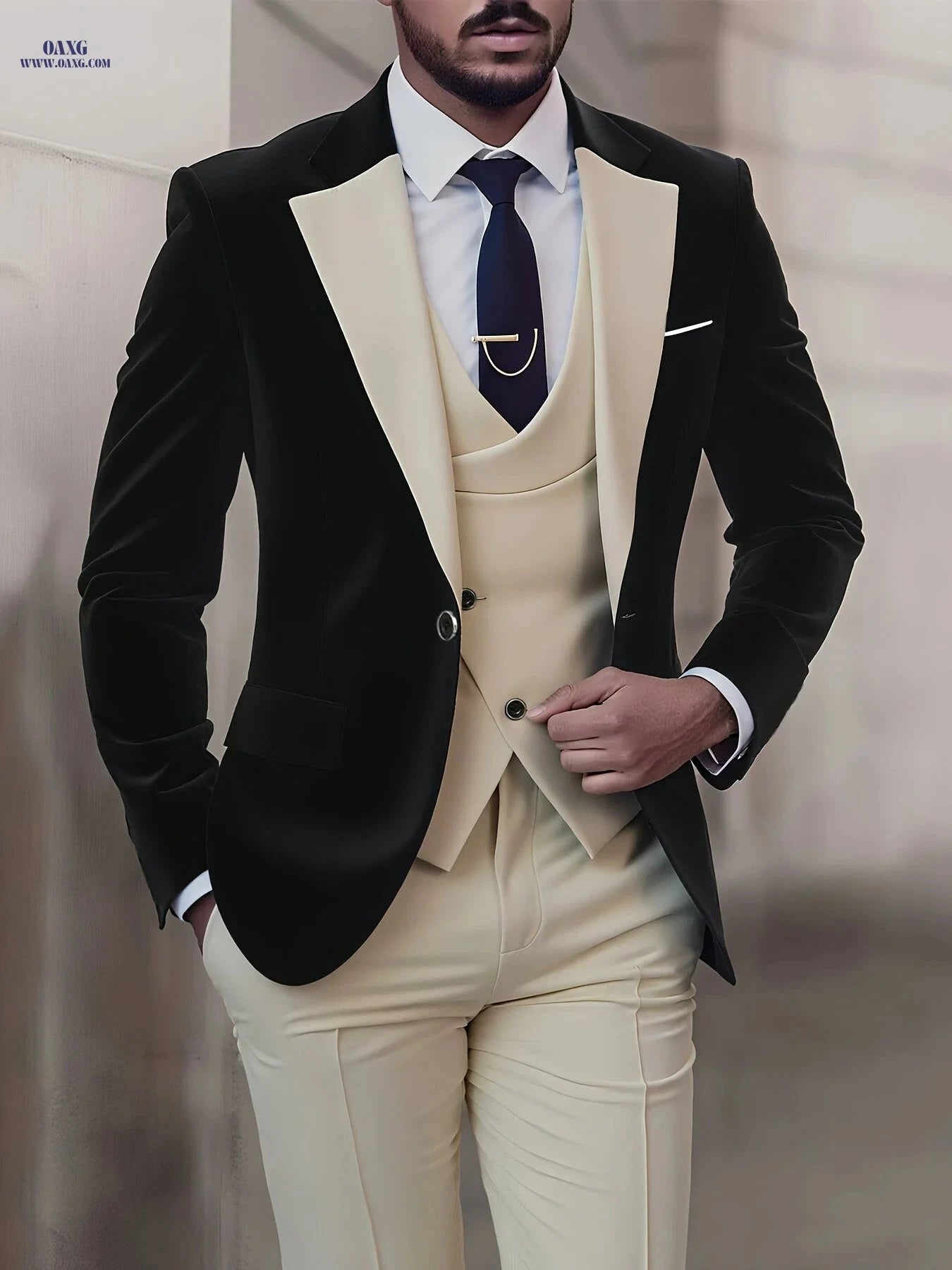 High-End Men's 3pcs Suit Set - Formal Attire for Any Occasion   OAXG 