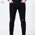 High-End Men's Black Ripped Denim Jeans - Plus Size, Stretch Fit   OAXG Black / FR 48