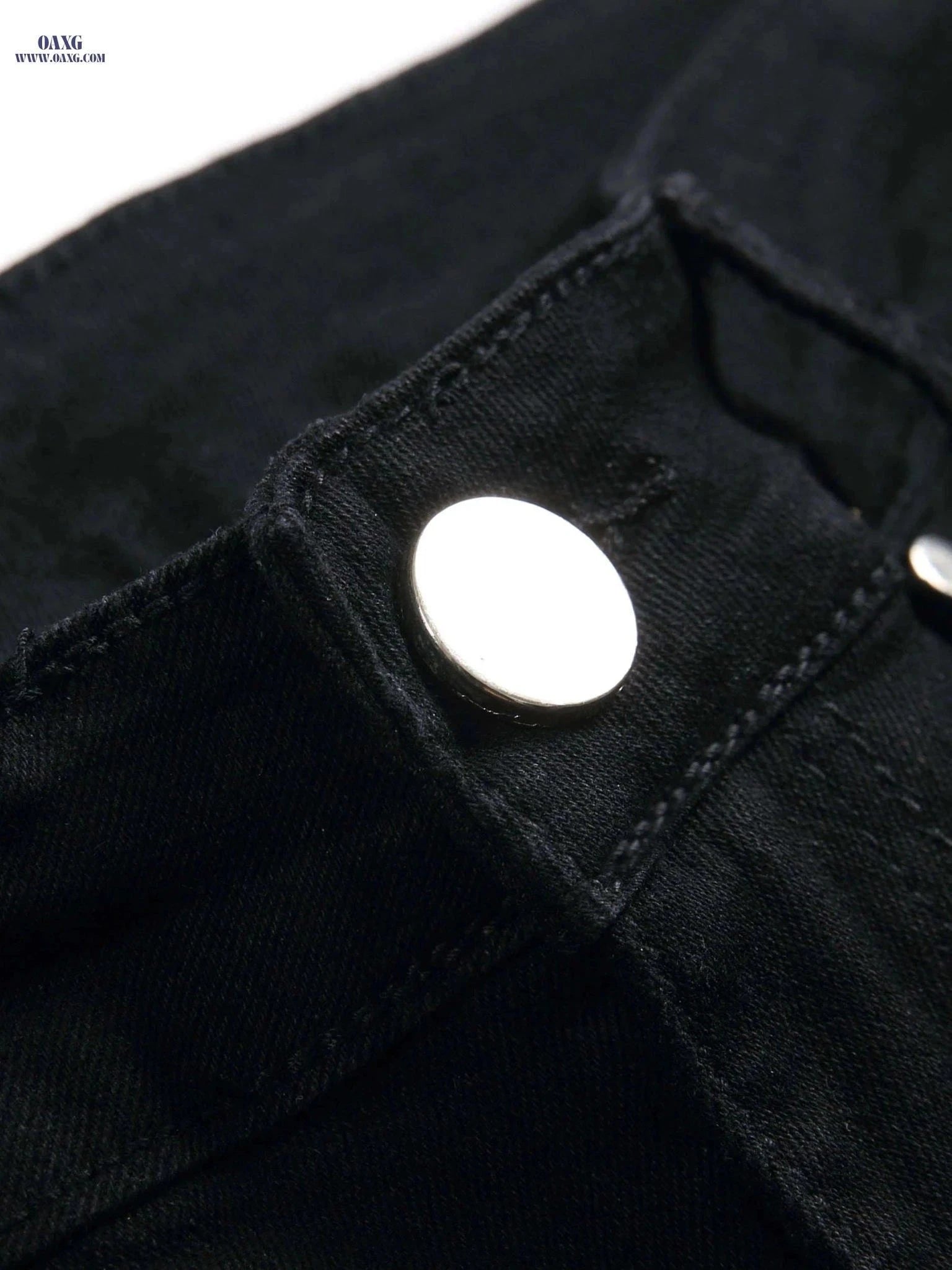 High-End Men's Black Ripped Denim Jeans - Plus Size, Stretch Fit   OAXG Black / FR 48