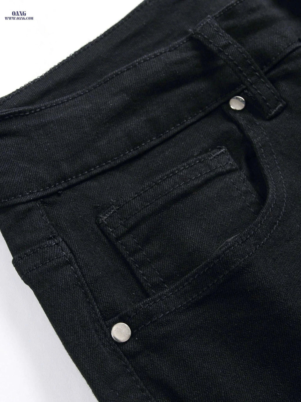 High-End Men's Black Ripped Denim Jeans - Plus Size, Stretch Fit   OAXG Black / FR 48