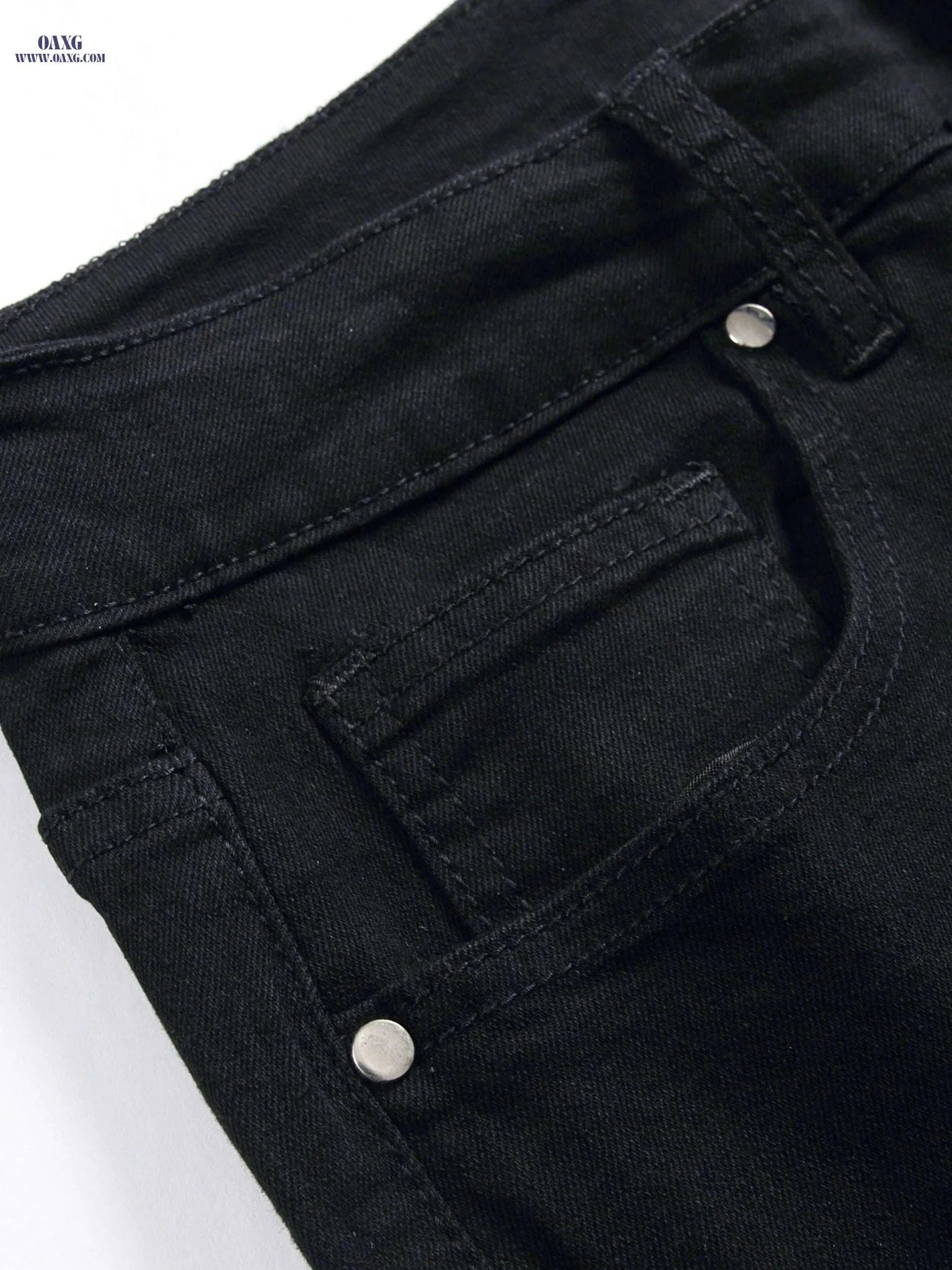 High-End Men's Black Ripped Denim Jeans - Plus Size, Stretch Fit   OAXG Black / FR 48