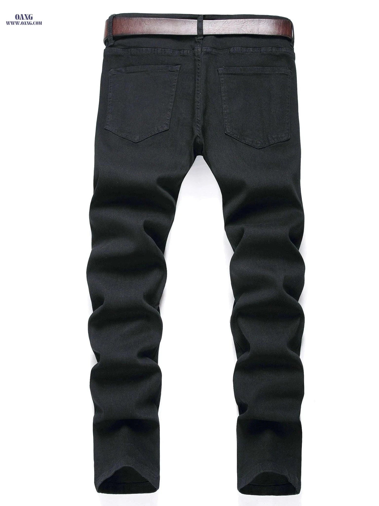 High-End Men's Black Ripped Denim Jeans - Plus Size, Stretch Fit   OAXG Black / FR 48