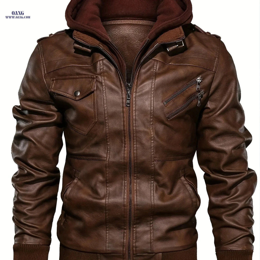 High-End Men's Elegant Jacket - Regular Fit, Hooded Design   OAXG Coffee Brown / FR M