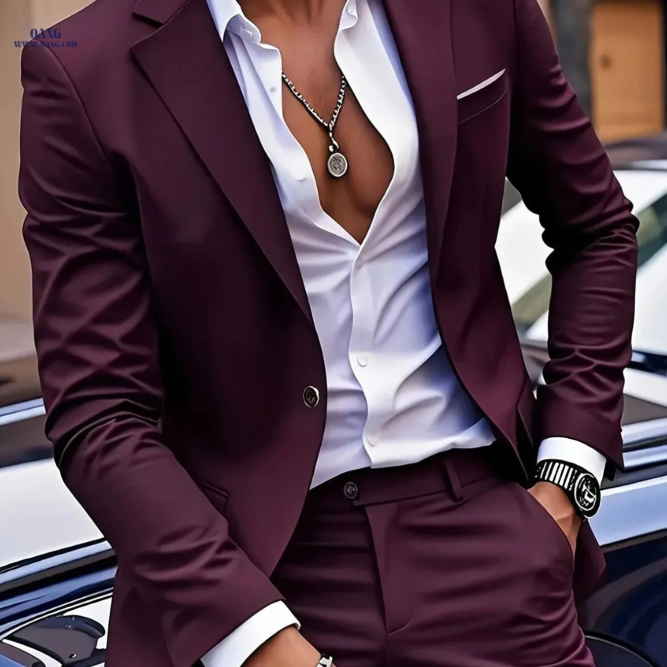High-End Men’s Two-Piece Suit Set - Blazer & Trousers, Formal Wear   OAXG Beige / FR XXS