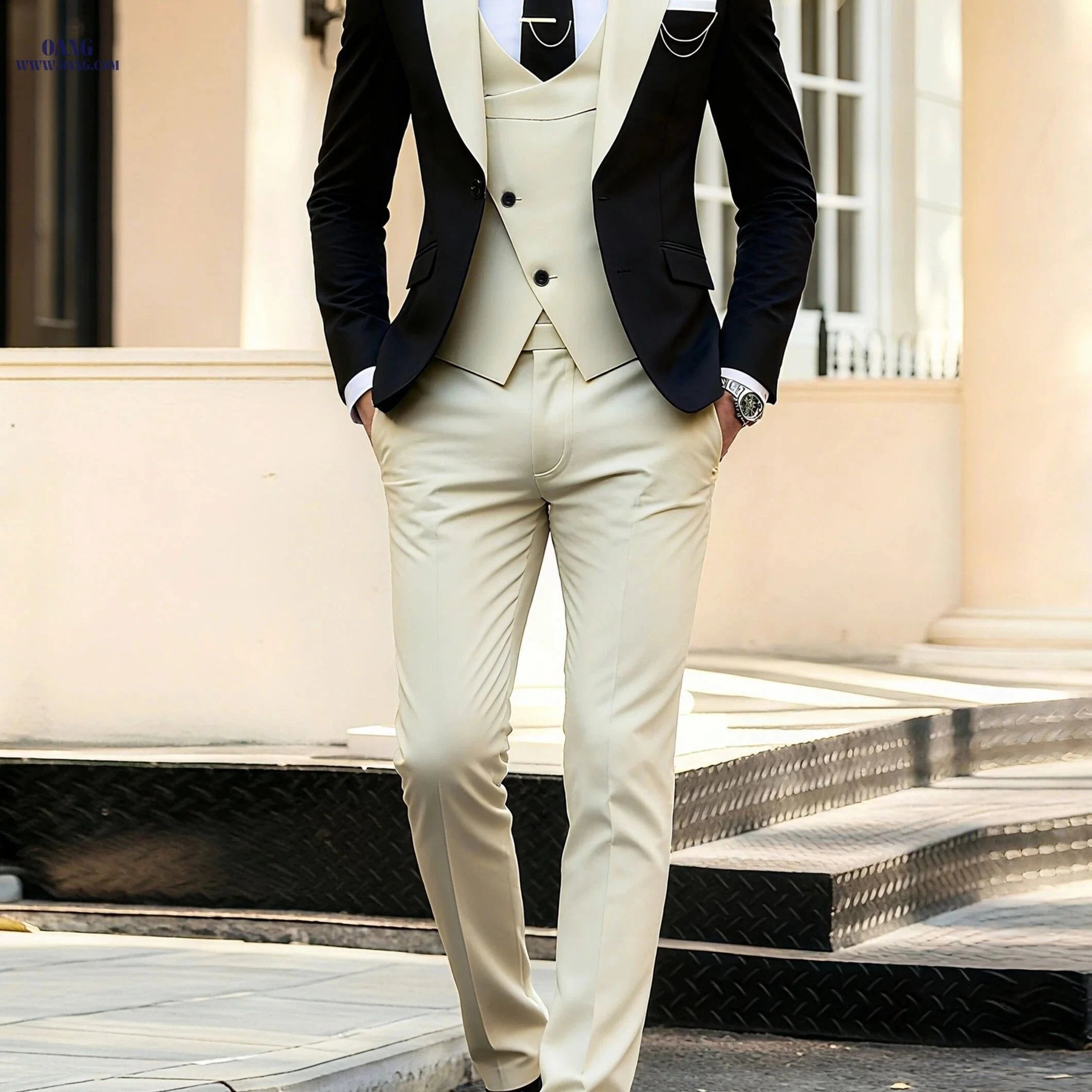 High-End Three-Piece Wedding Suit for Men - Tailored Fit, Formal Style   OAXG 