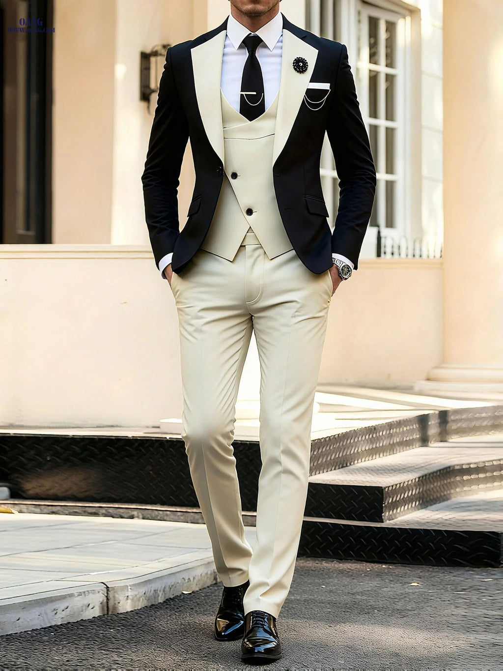 High-End Three-Piece Wedding Suit for Men - Tailored Fit, Formal Style   OAXG 