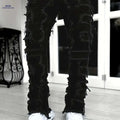 High Hip-Hop Creative Jeans - Slim Fit, Asymmetrical, Embroidered Design   OAXG Black / FR S