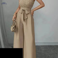 High-Neck Wide-Leg Jumpsuit - Chic Sleeveless Summer Style   OAXG Khaki / XS