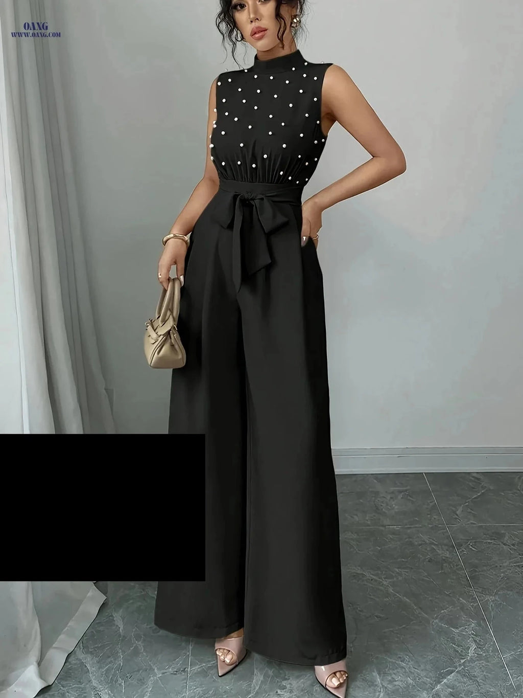 High-Neck Wide-Leg Jumpsuit - Chic Sleeveless Summer Style   OAXG Khaki / XS