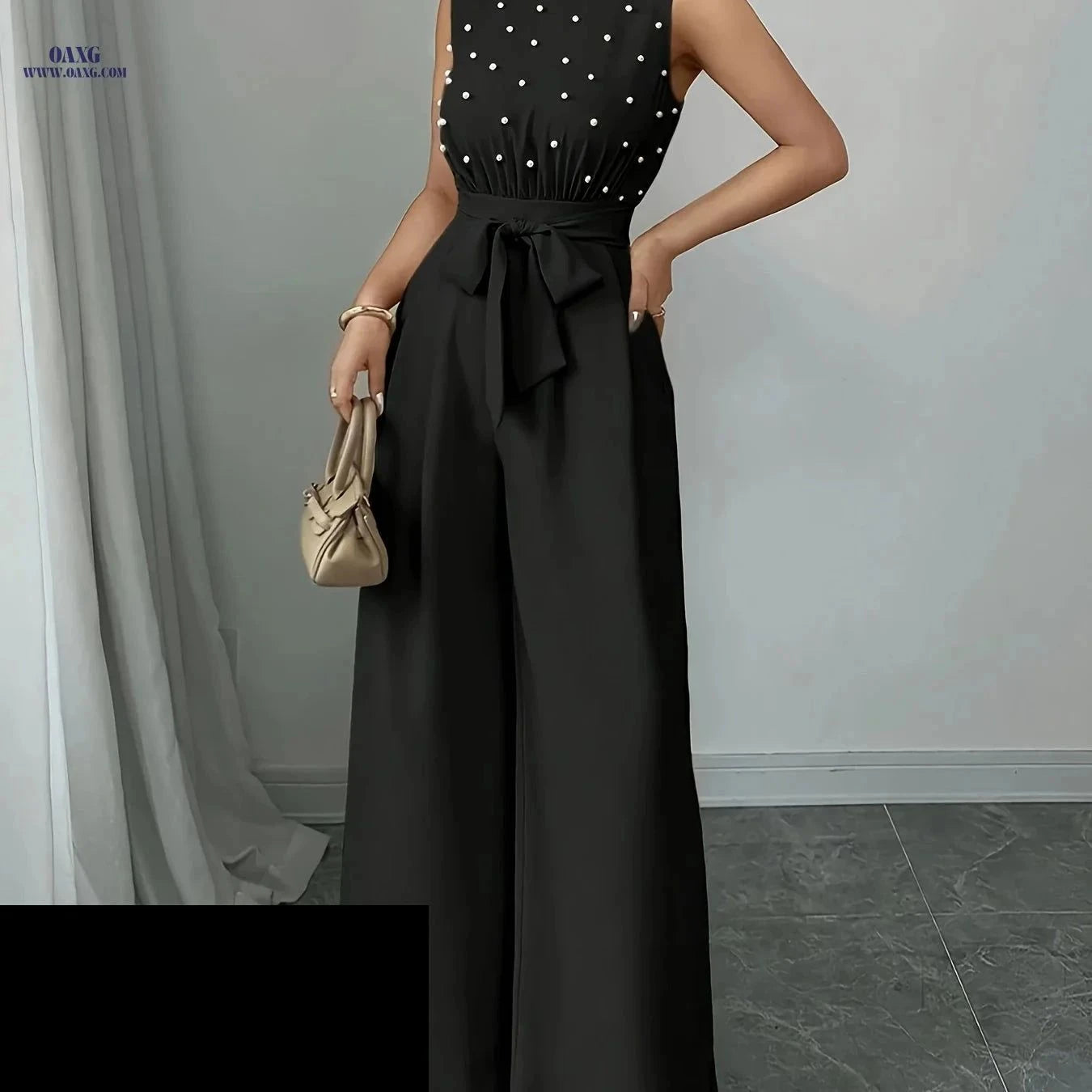 High-Neck Wide-Leg Jumpsuit - Chic Sleeveless Summer Style   OAXG Khaki / XS