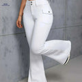 High Rise Flare Leg Cargo Jeans - Women's Stretchy Denim Pants   OAXG White / XS