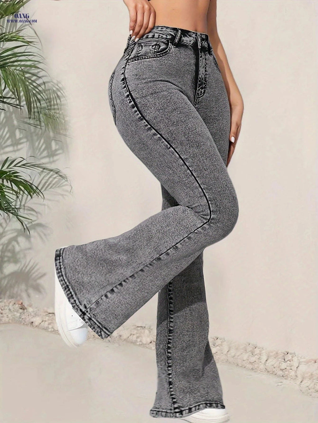 High Rise Flare Leg Denim Pants - Women's Elegant Bell Bottoms   OAXG 