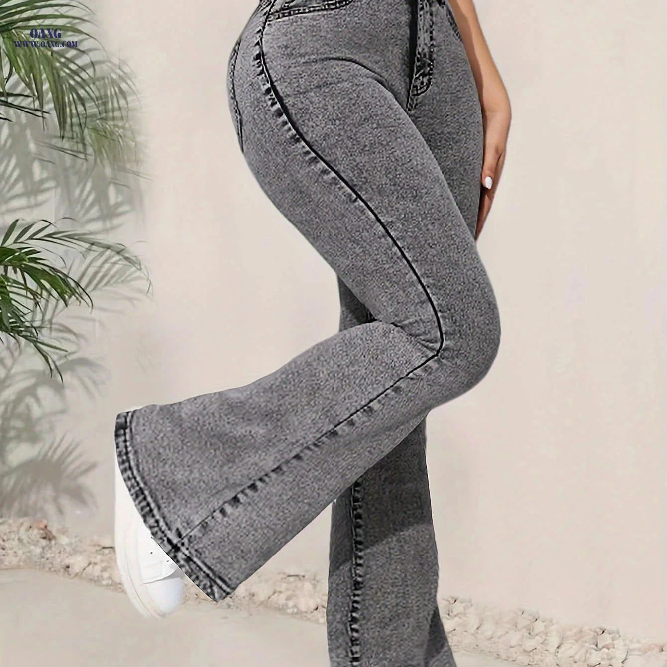 High Rise Flare Leg Denim Pants - Women's Elegant Bell Bottoms   OAXG Grey / XS