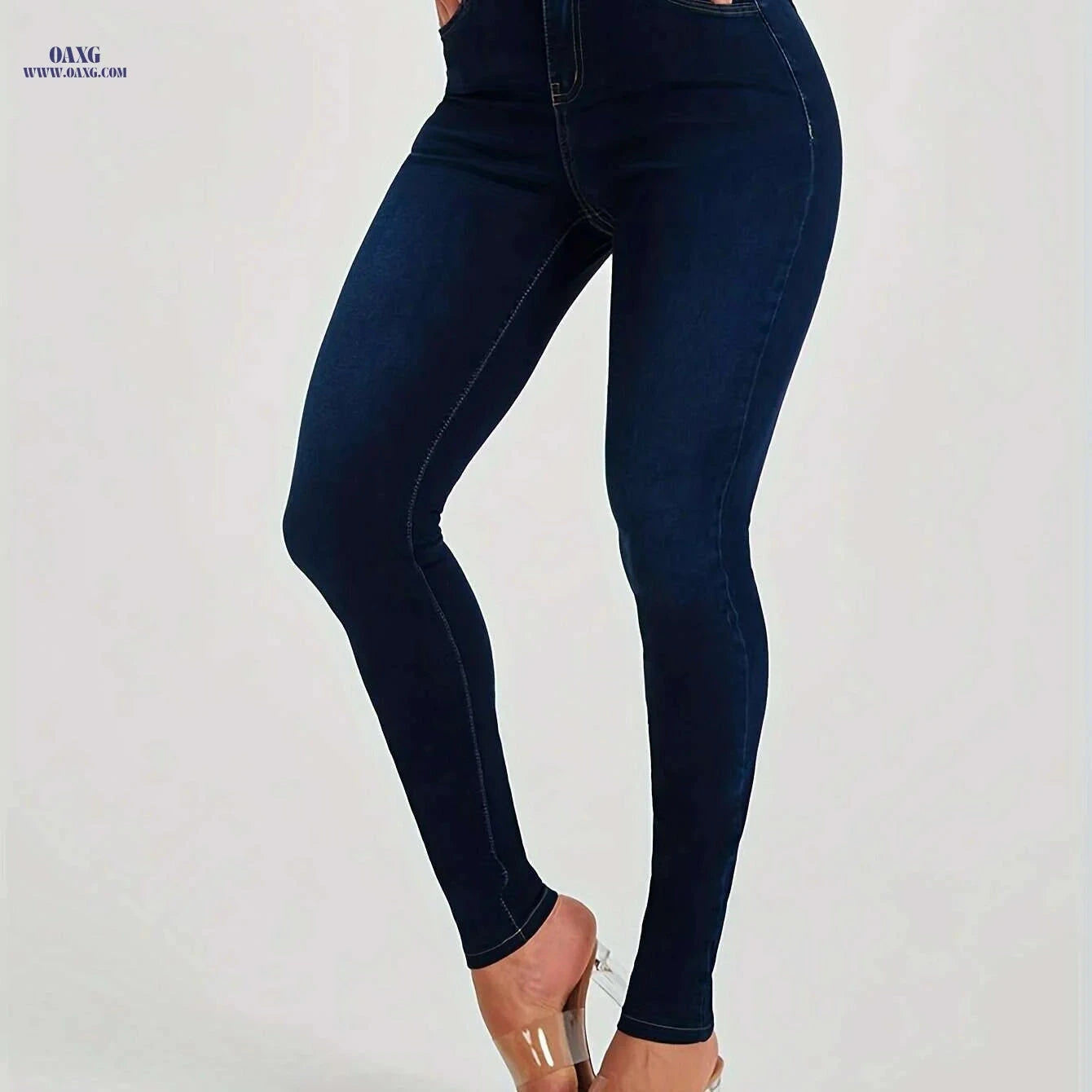 High-Rise Skinny Jeans for Women - Stretchy Dark Wash Casual Fit   OAXG 