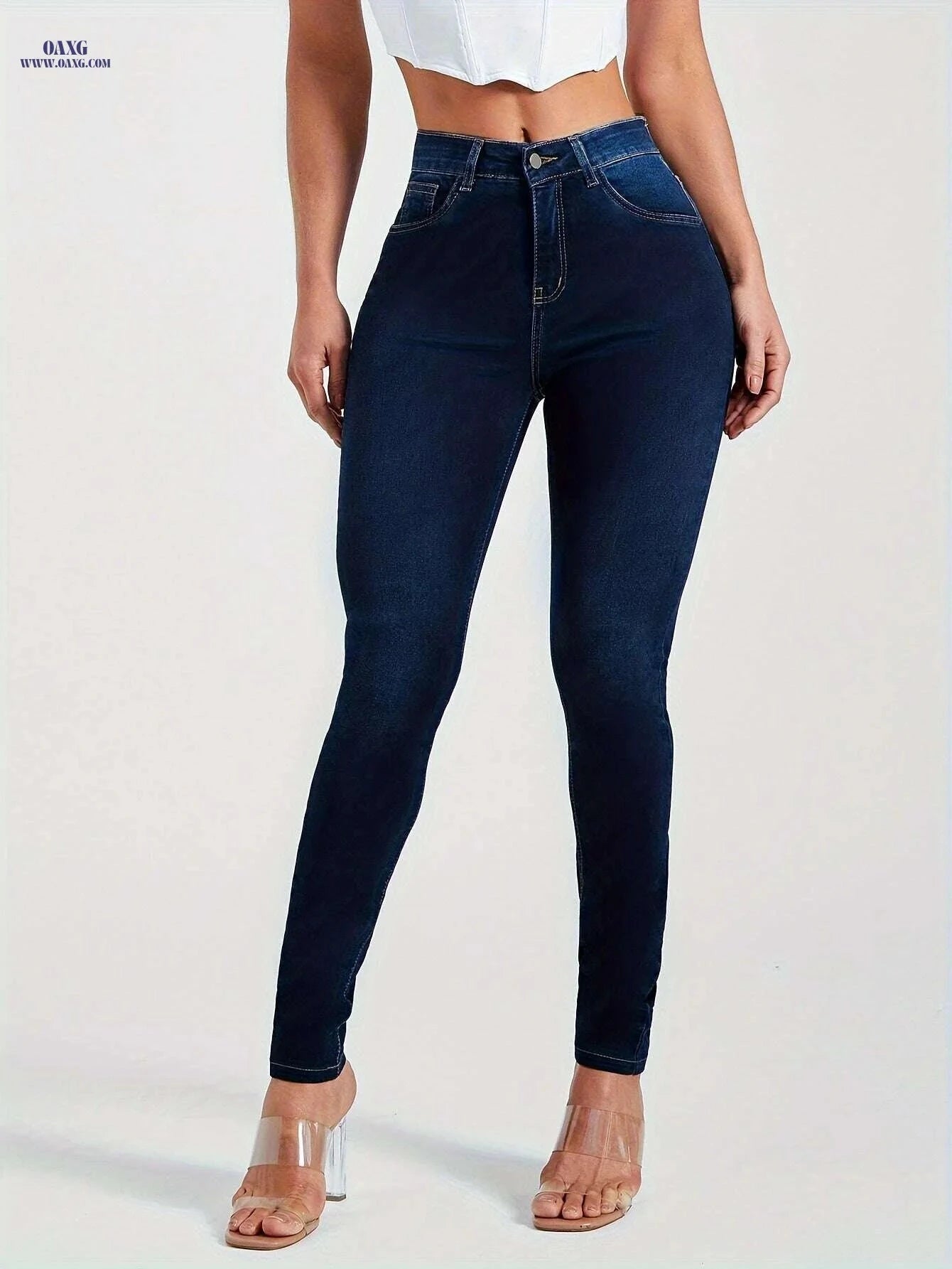 High-Rise Skinny Jeans for Women - Stretchy Dark Wash Casual Fit   OAXG 