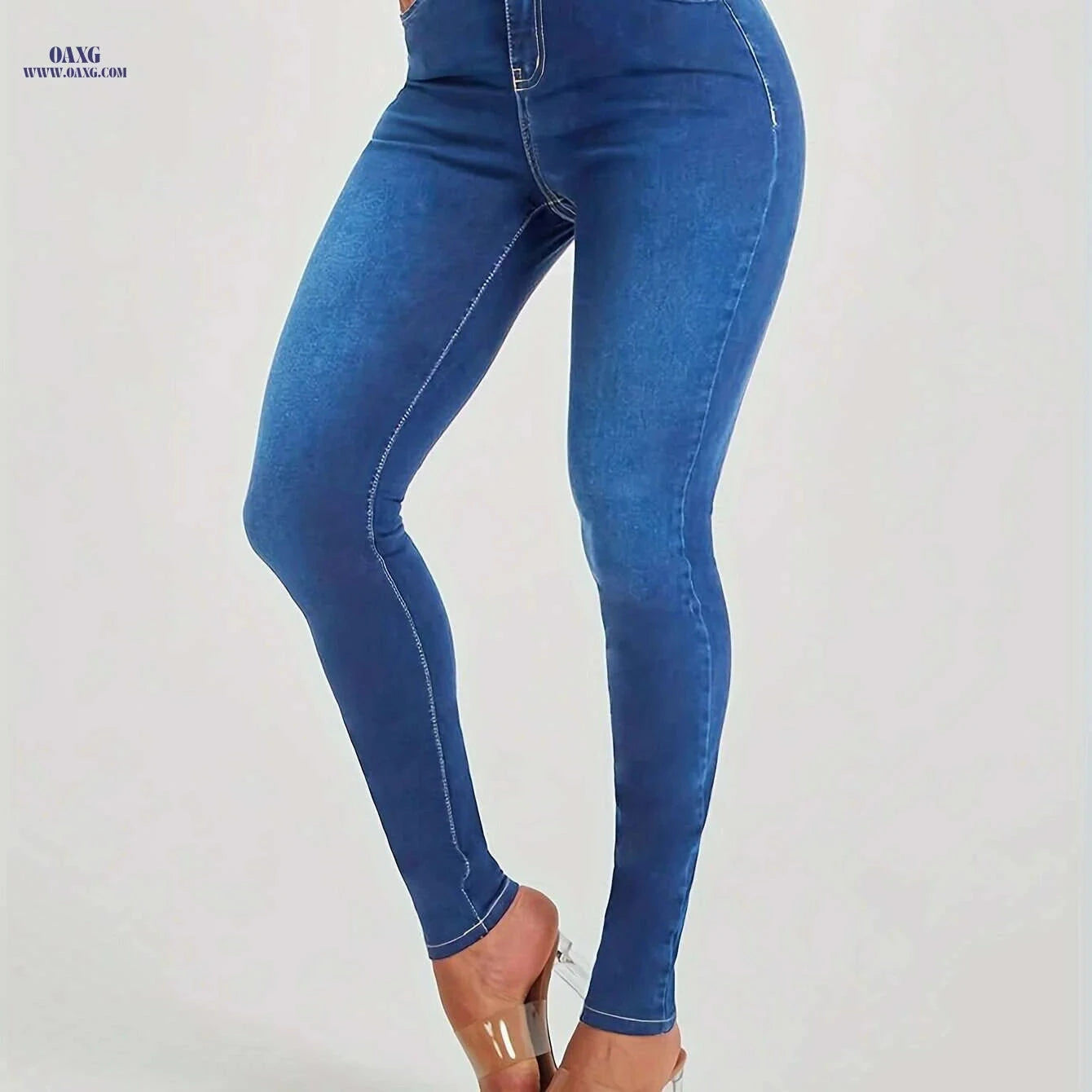 High-Rise Skinny Jeans for Women - Stretchy Dark Wash Casual Fit   OAXG 