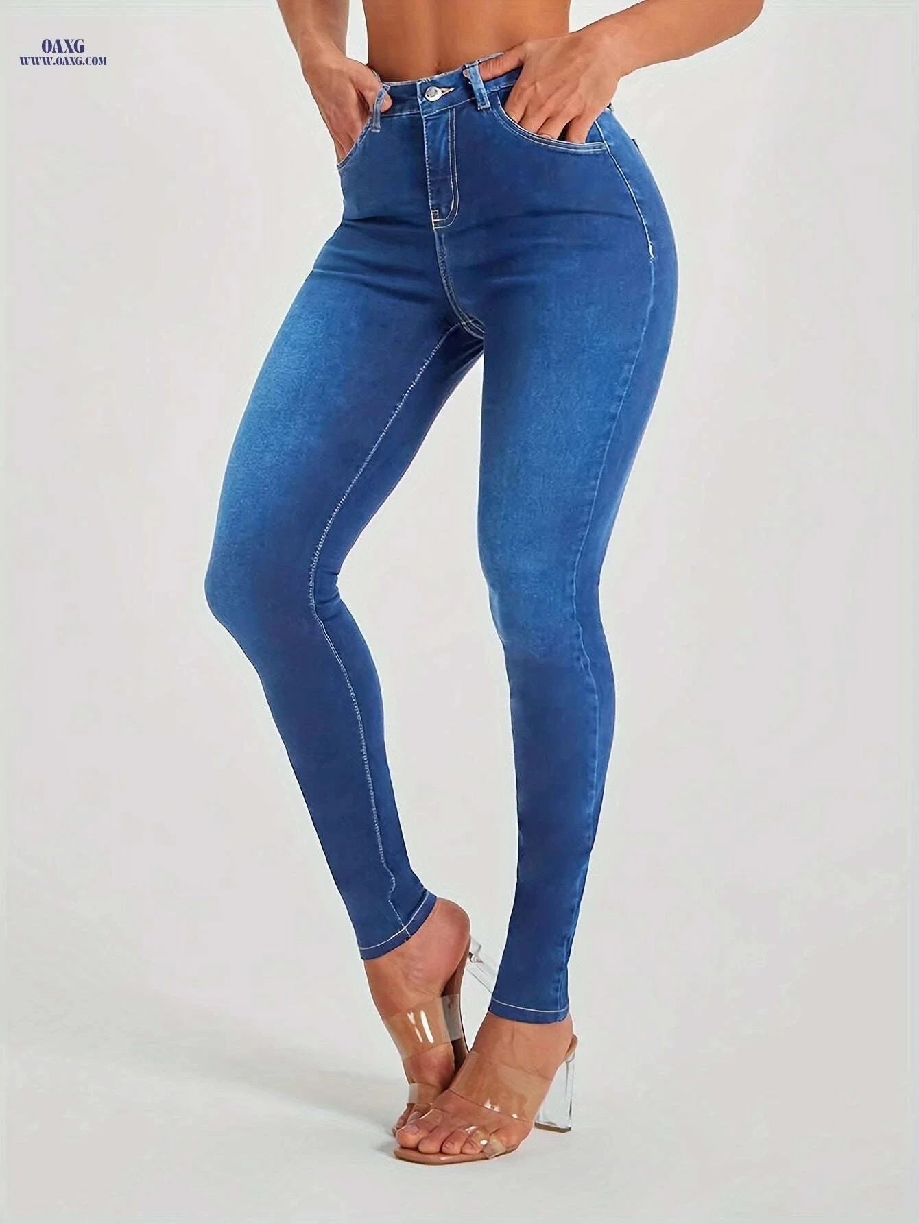 High-Rise Skinny Jeans for Women - Stretchy Dark Wash Casual Fit   OAXG 