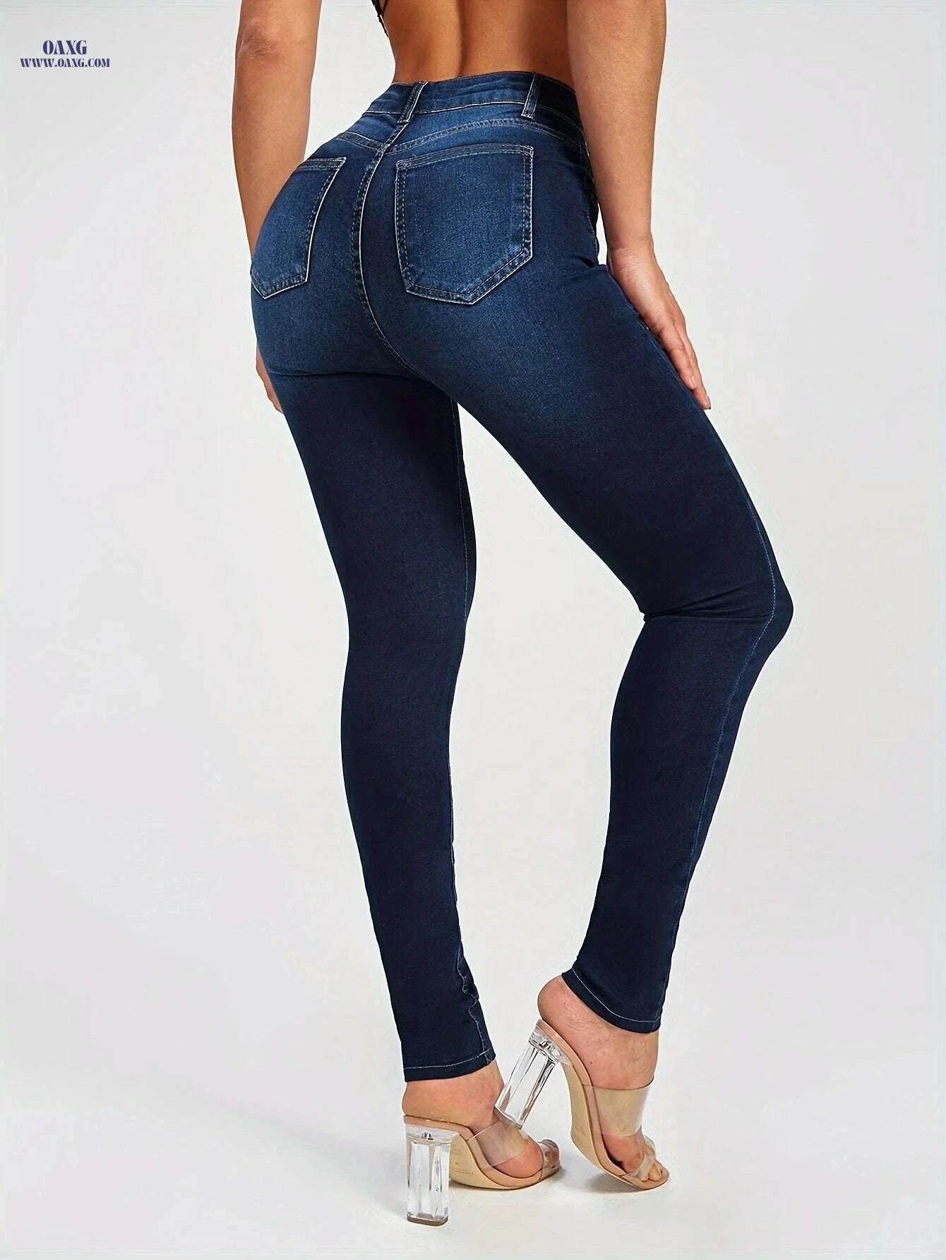 High-Rise Skinny Jeans for Women - Stretchy Dark Wash Casual Fit   OAXG 