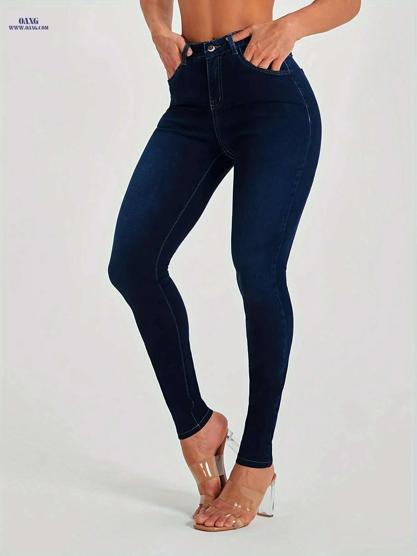High-Rise Skinny Jeans for Women - Stretchy Dark Wash Casual Fit   OAXG Blue / S