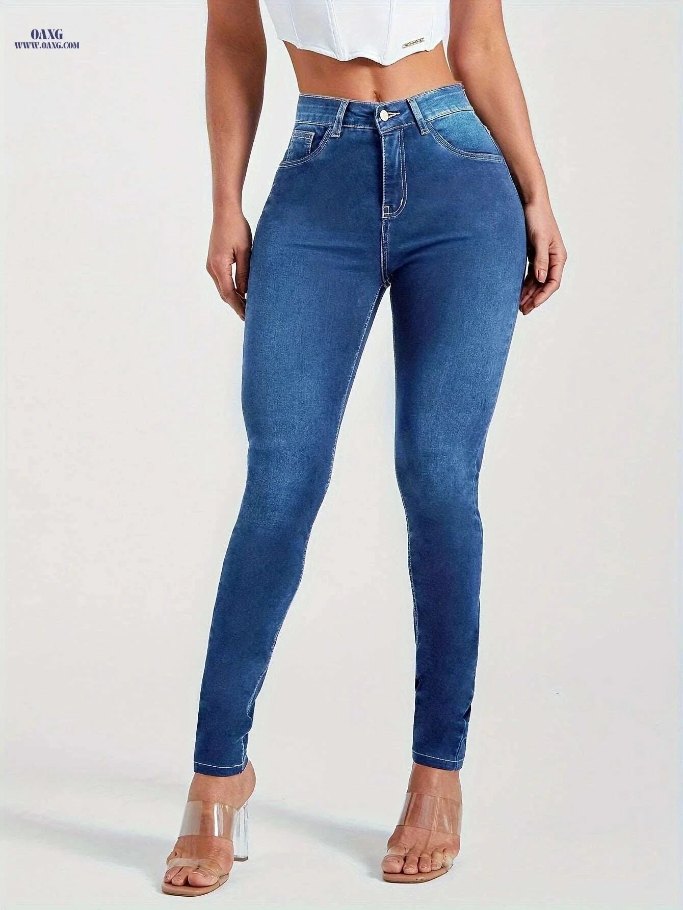 High-Rise Skinny Jeans for Women - Stretchy Dark Wash Casual Fit   OAXG Blue / S