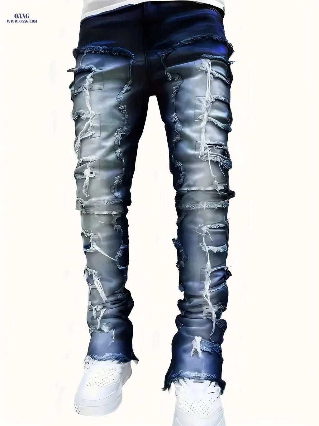 High Street Hip-Hop Creative Jeans - Slim Fit, Embroidered Asymmetrical   OAXG 