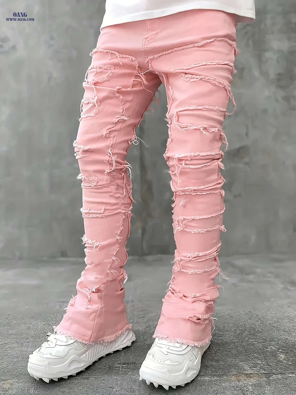 High Street Hip-Hop Creative Jeans - Slim Fit, Embroidered Asymmetrical   OAXG Black / FR S
