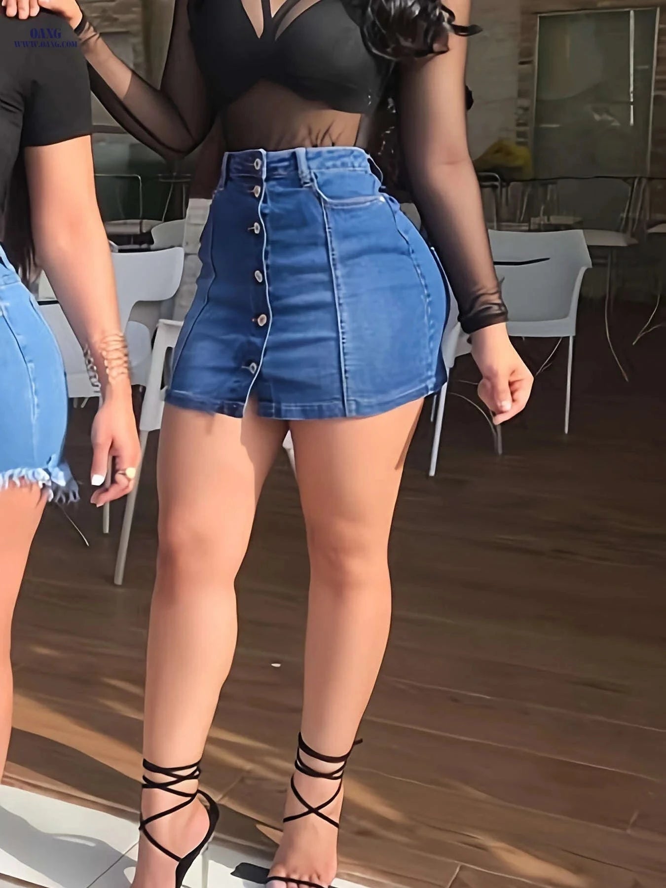 High Stretch Bodycon Denim Skirt with Pockets - Classic Sexy Style   OAXG 