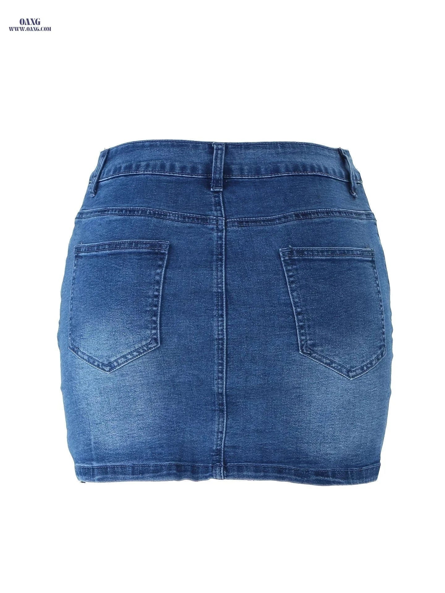 High Stretch Bodycon Denim Skirt with Pockets - Classic Sexy Style   OAXG Blue / S