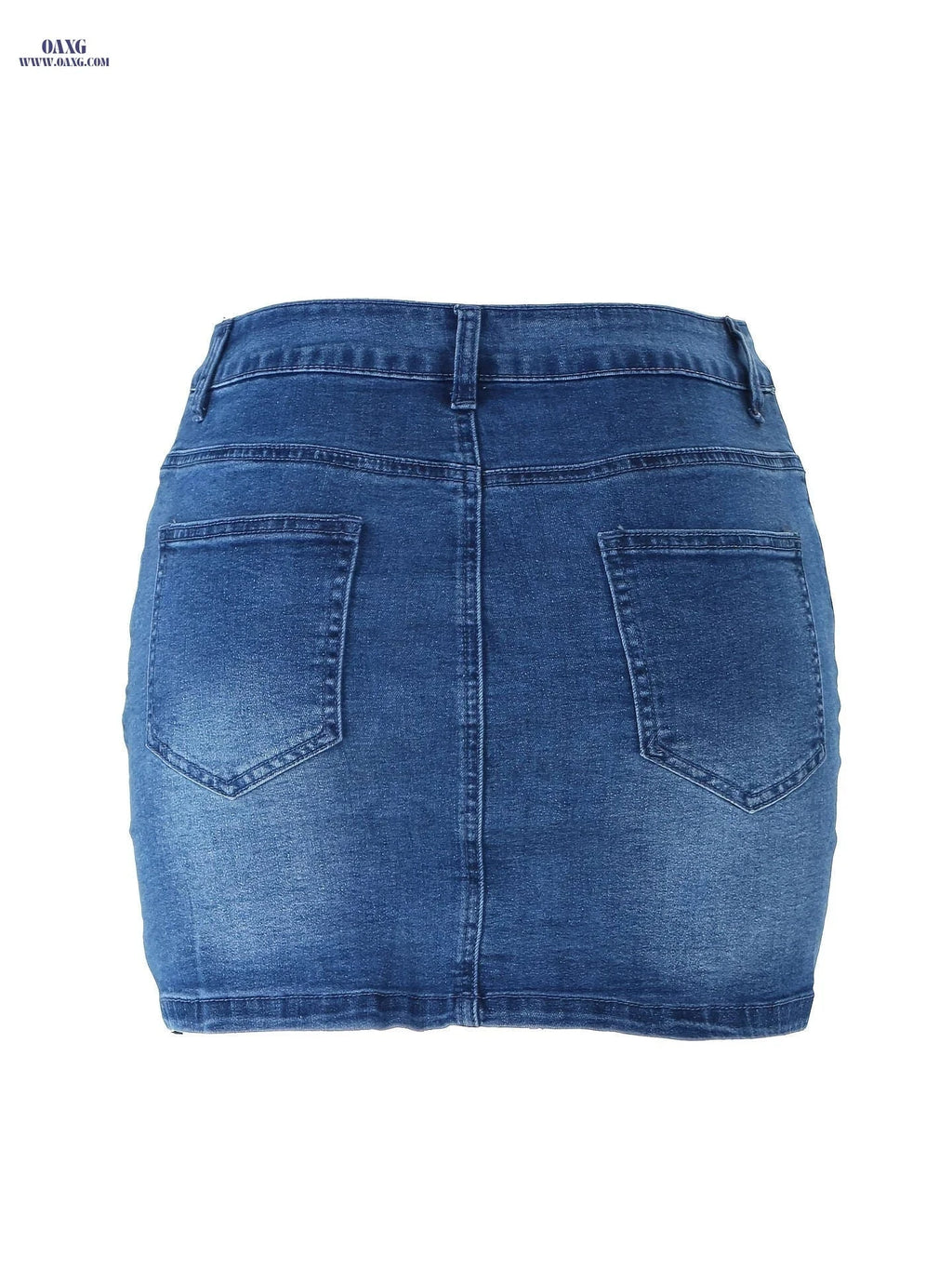 High Stretch Bodycon Denim Skirt with Pockets - Classic Sexy Style   OAXG Blue / S