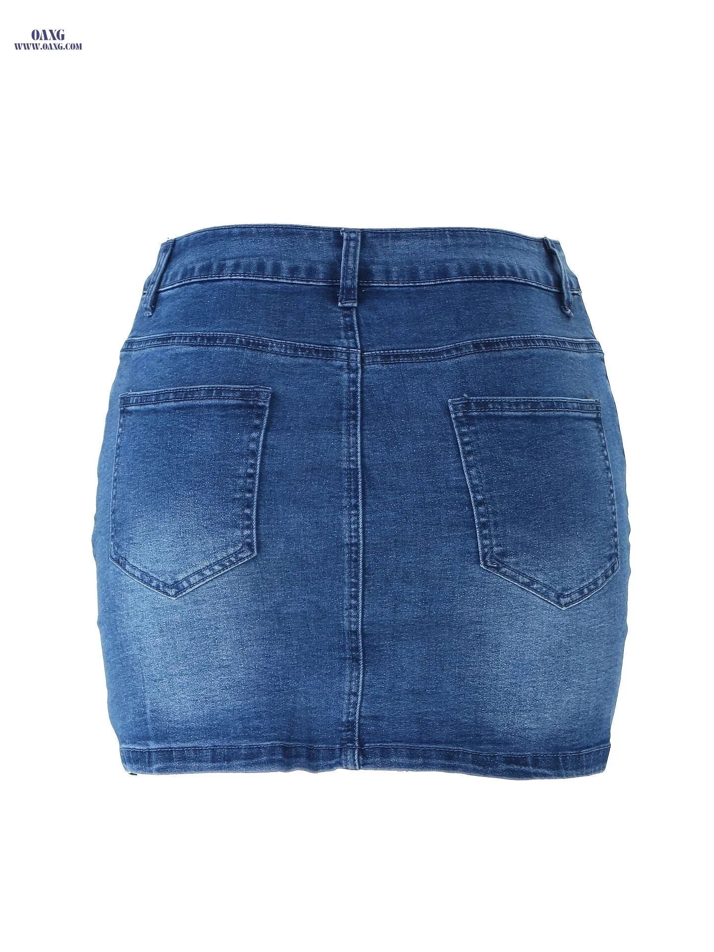 High Stretch Bodycon Denim Skirt with Pockets - Classic Sexy Style   OAXG Blue / S
