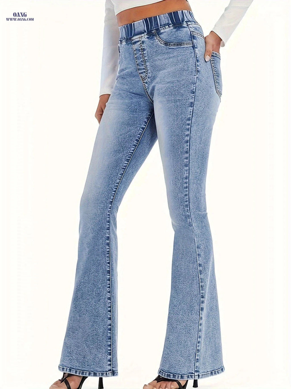 High-Stretch Flare Bell-Bottom Pants - Casual & Dressy Trousers   OAXG Light Blue / S