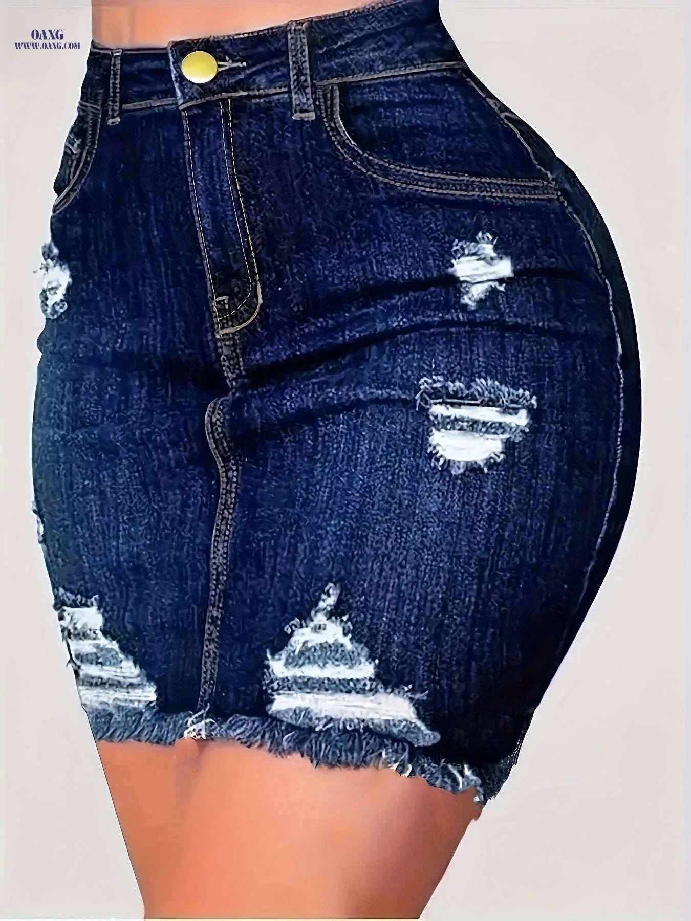 High Stretch Ripped Bodycon Skirt - Casual Solid Color, Spring/Summer   OAXG Dark Blue / S