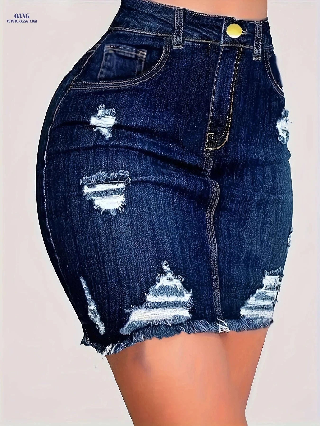 High Stretch Ripped Bodycon Skirt - Casual Solid Color, Spring/Summer   OAXG Dark Blue / S