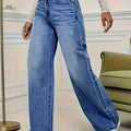 High Stretch Wide-Leg Jeans - Elastic Straight-Leg Design for Comfort   OAXG Medium Blue / S